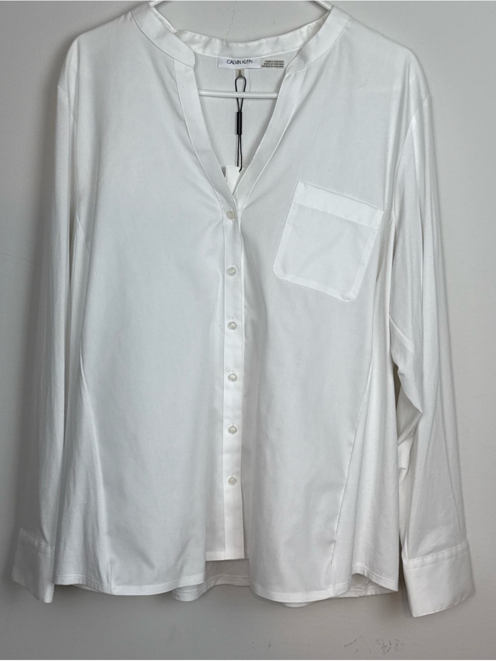 Calvin Klein 1X Plus Top Stretch NWT Shirt Bit Sheer CK Logo Button Up Shirt V